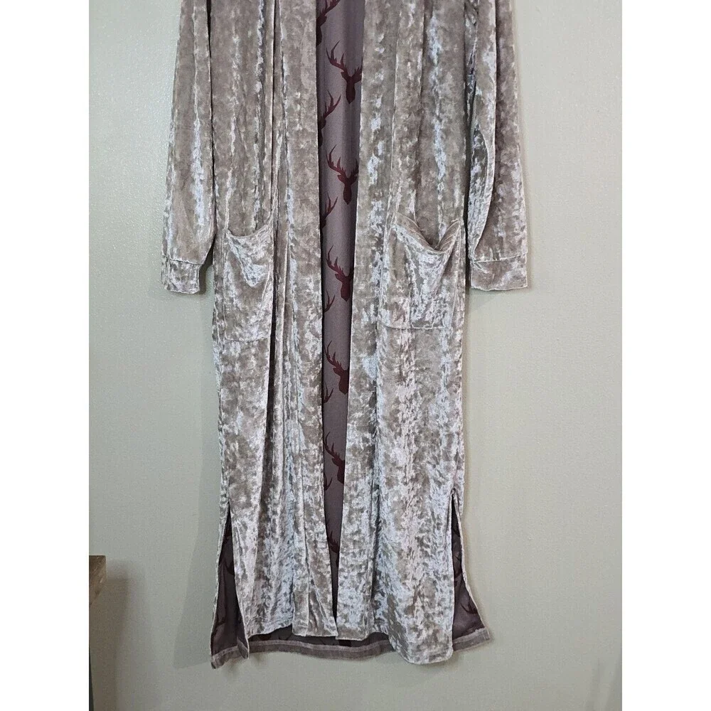 Panache Crushed Velvet Duster Cardigan Small Long Open Front Boho Maxi Kimono